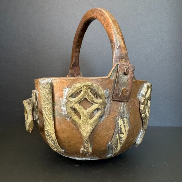 Antique Copper Cache Pot With Brass Embellishments Wobbly Bottom Unique French D - Picture 5 of 13